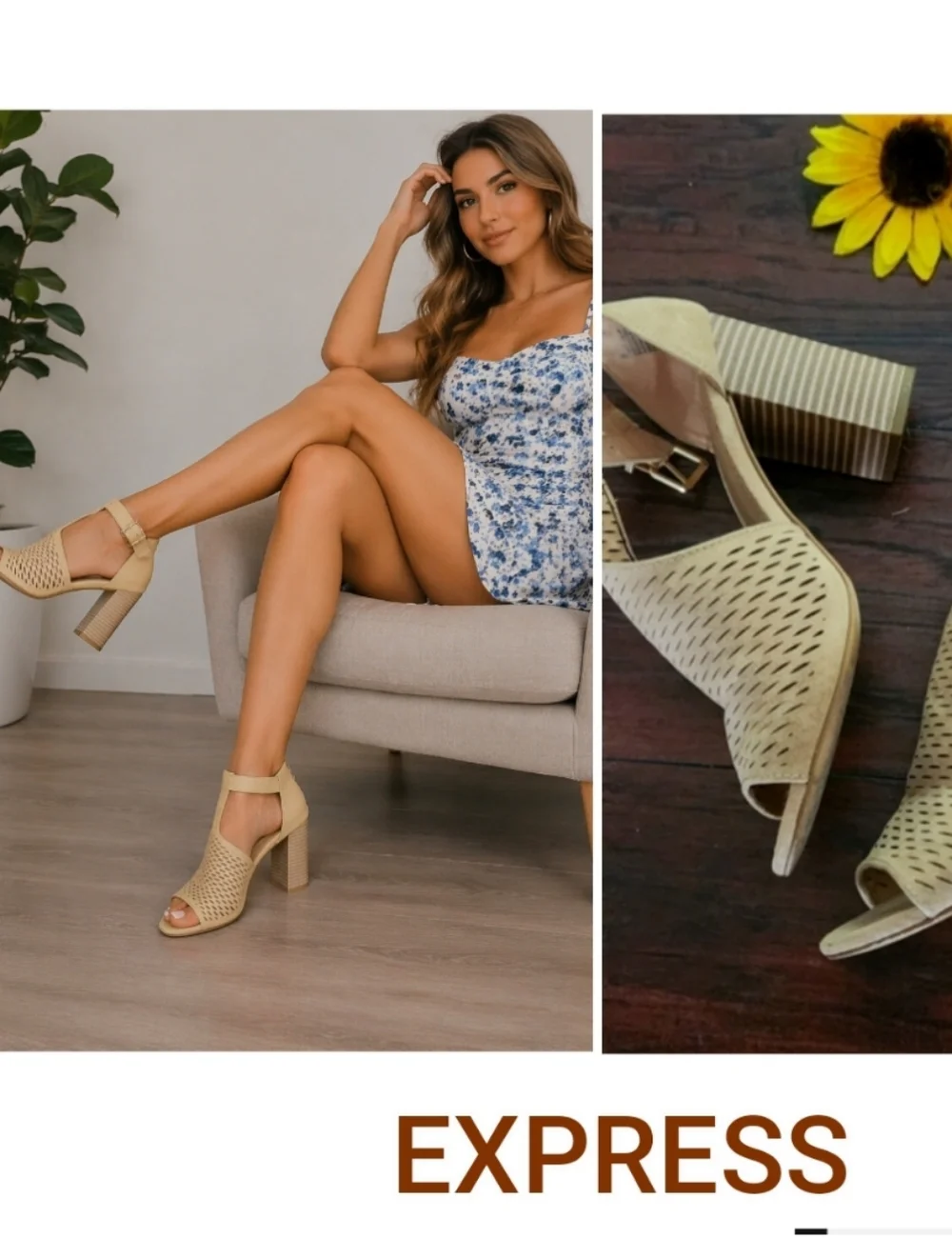 Express Beige Women's Sandals Express High Heels Womens 9 Open Toe Ankle Buckle